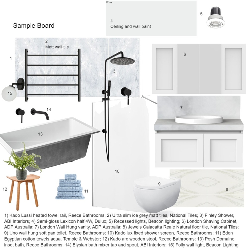 Becker - Sample Board Bathroom Proposal Mood Board by Davinia Lorretta Design on Style Sourcebook