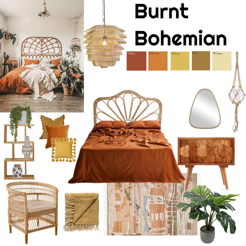 Burnt Bohemian Bedroom Mood Board by JessieLee on Style Sourcebook