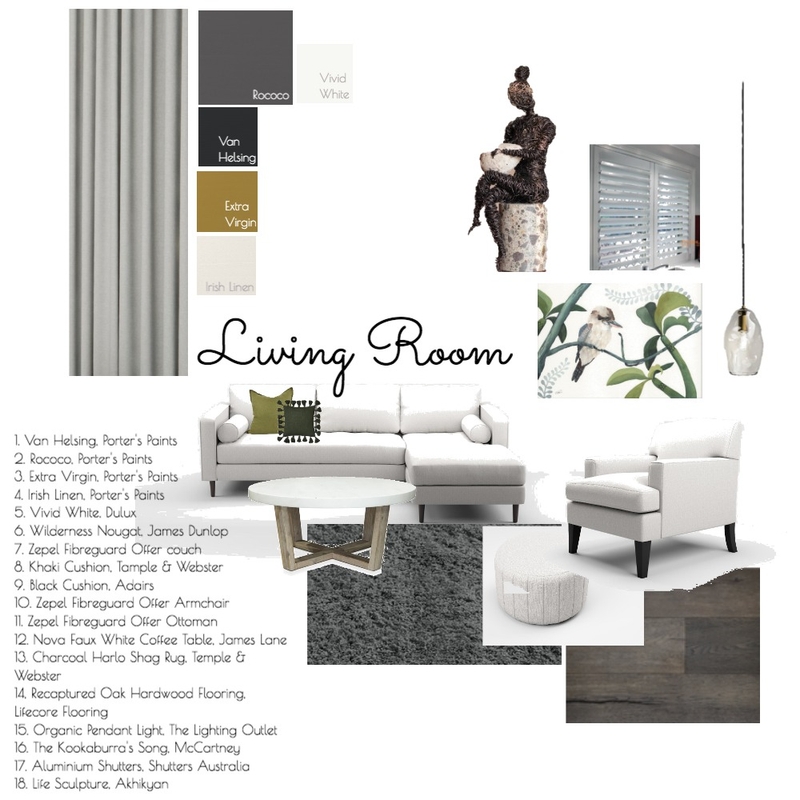 Accented Achromatic Living Room Design Mood Board by Abbey Brookes on Style Sourcebook