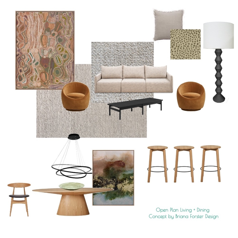 Oakmont Airbnb R1 Living + Dining Mood Board by Briana Forster Design on Style Sourcebook