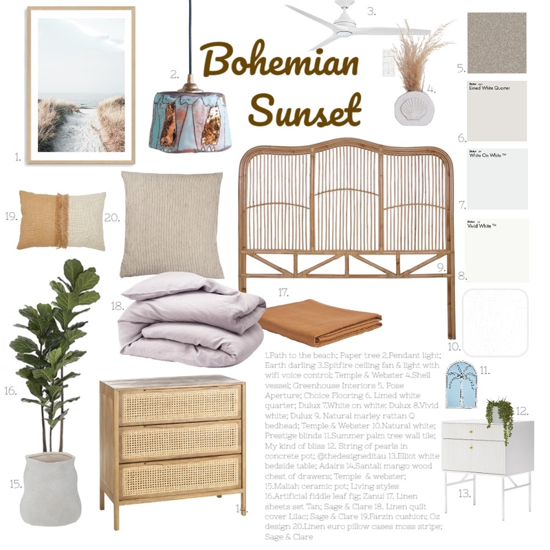 Bohemian Sunset Mood Board by Jungle Bambi Designs on Style Sourcebook