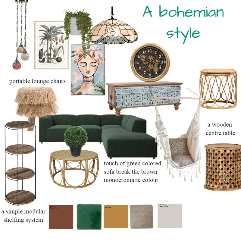 a boho style living room Mood Board by NIRALI on Style Sourcebook