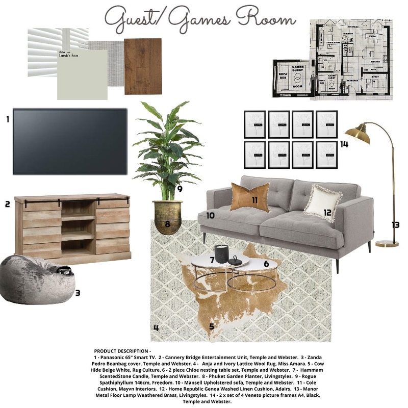 Module 9 - Guest/Games Room Mood Board by Stacey Newman Designs on Style Sourcebook