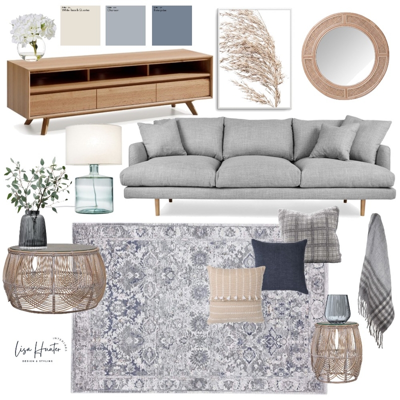 Modern Natural Rattan Grey Living Room Mood Board by Lisa Hunter Interiors on Style Sourcebook