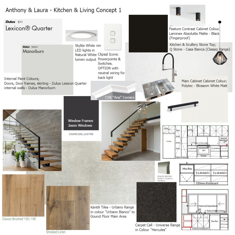 Anthony & Laura - Kitchen & Living Concept 1 Mood Board by klaudiamj on Style Sourcebook