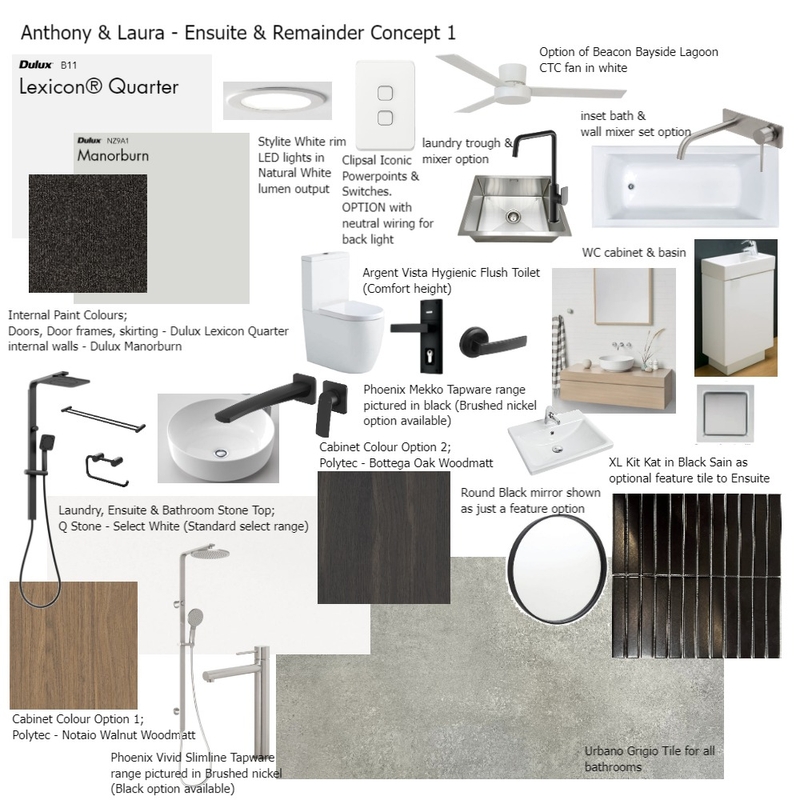 Anthony & Laura - Ensuite & Remainder Concept 1 Mood Board by klaudiamj on Style Sourcebook