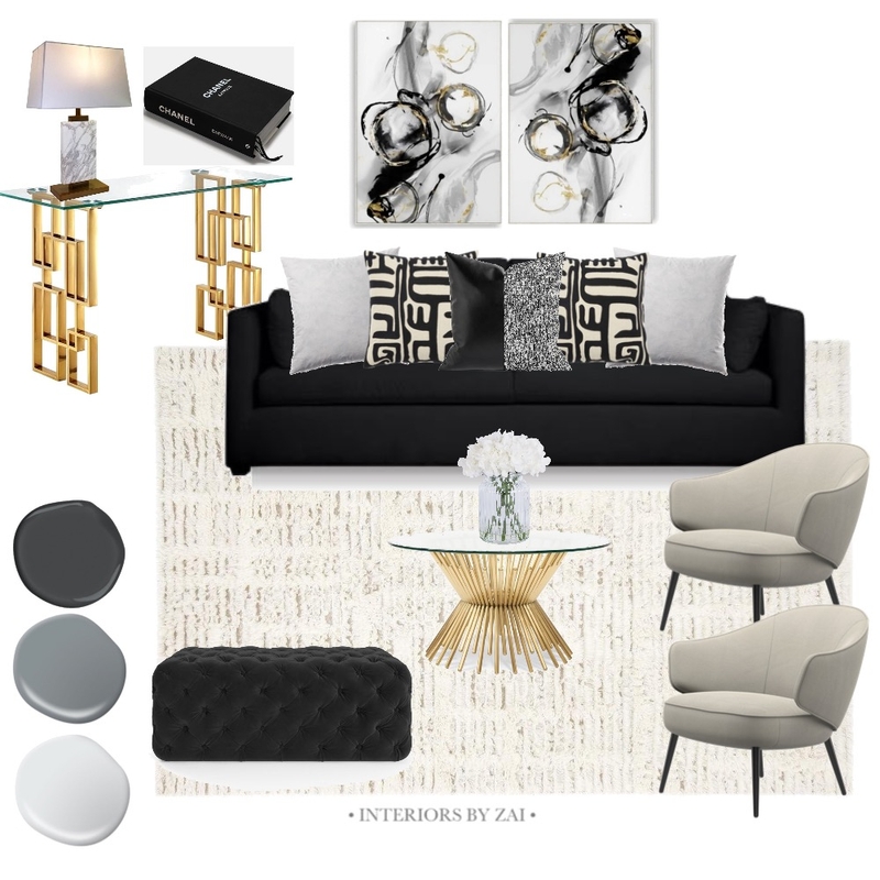 Black and White Living Mood Board by Interiors By Zai on Style Sourcebook