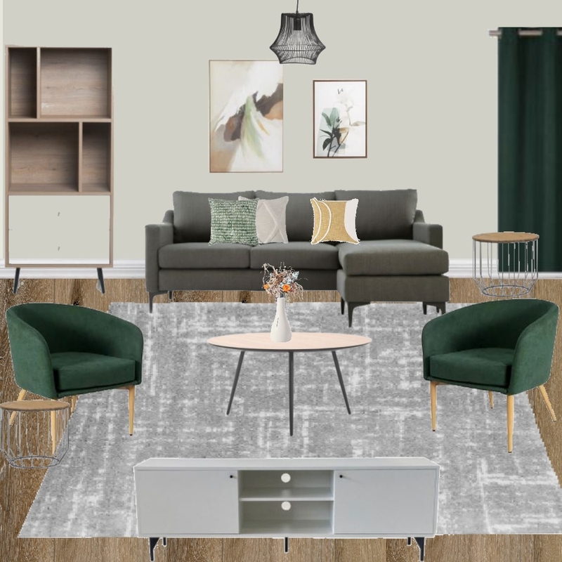 L16 - LIVING ROOM MODERN GREEN GREY SECTIONAL Mood Board by Taryn on Style Sourcebook