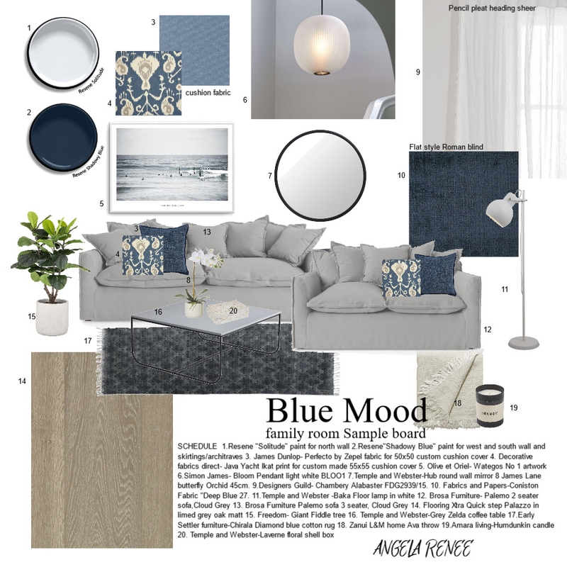 Blue mood- family room Mood Board by Renee Interiors on Style Sourcebook