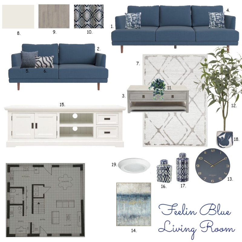 Feelin Blue Living Room Mood Board by pmohan on Style Sourcebook