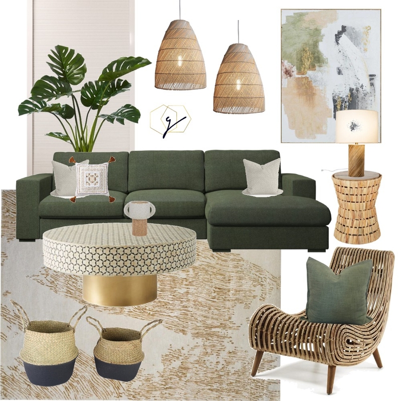 Green + Warm Textural Living Room Mood Board by studiogandg on Style Sourcebook