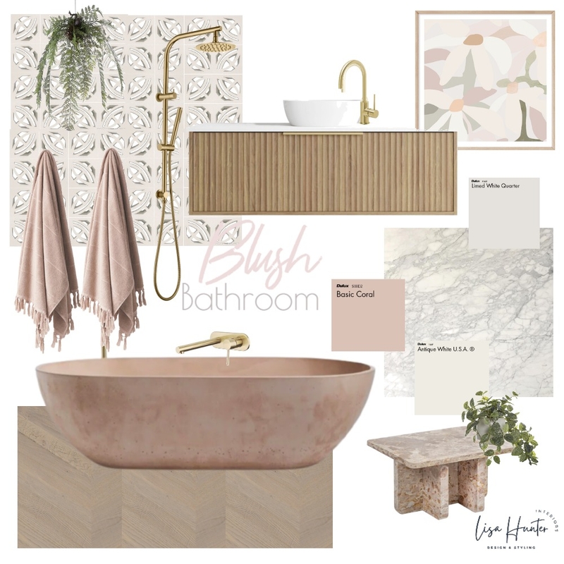 Pink Coastal Bathroom Design Mood Board by Lisa Hunter Interiors on Style Sourcebook