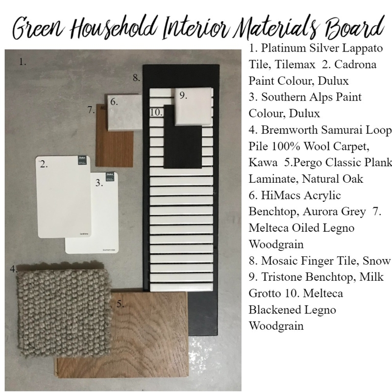 Green Household Materials Board Mood Board by Michelle Green 2 on Style Sourcebook