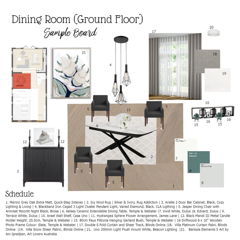 Dining Room Sample Board Mood Board by PaulineHenderson on Style Sourcebook