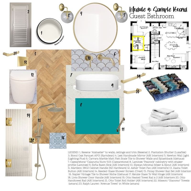 Module 9 - Sample Board (Guest Bathroom) Mood Board by fleurwalker on Style Sourcebook