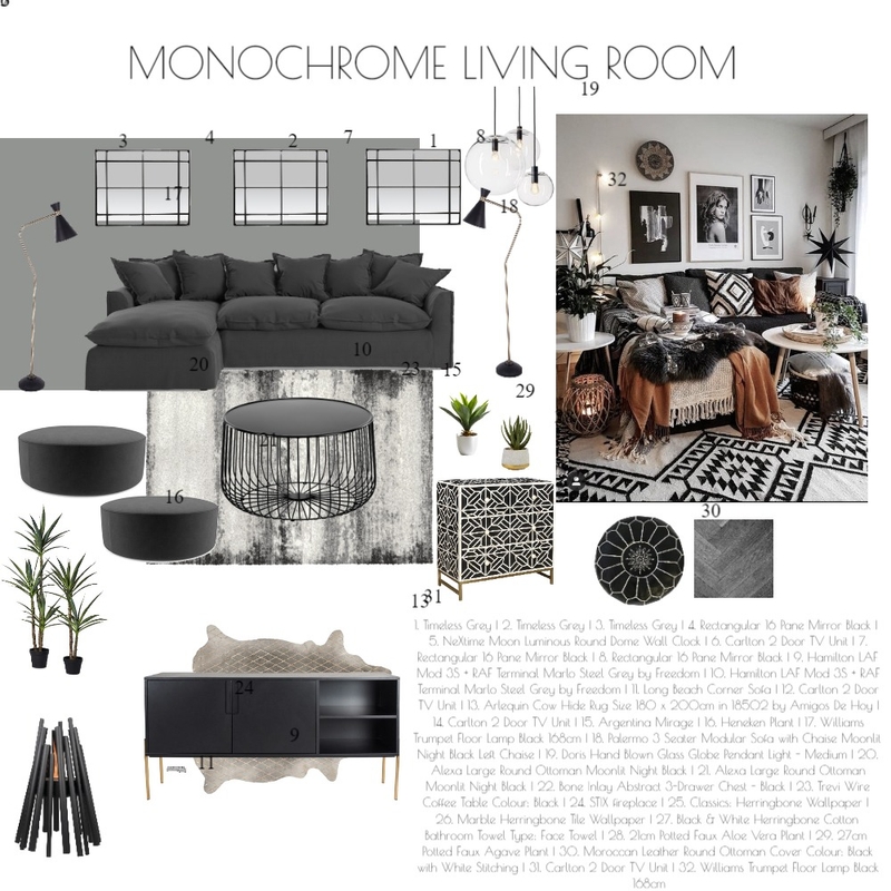 Monochrome Living Room Mood Board by Ri on Style Sourcebook