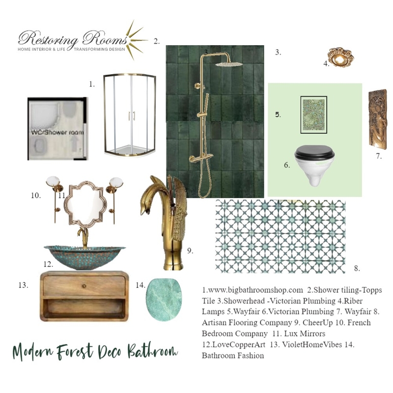 Modern Forest Deco bathroom Mood Board by TransformingRooms on Style Sourcebook