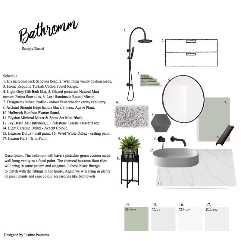 Bathroom sample board Mood Board by Justine P on Style Sourcebook