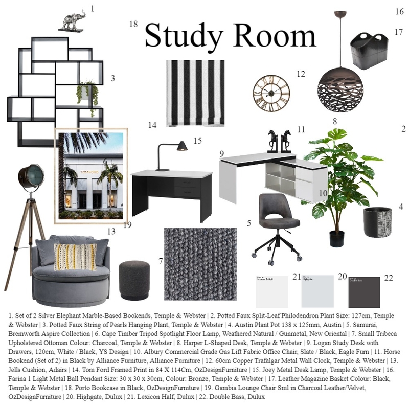 Study Room - Sample board Mood Board by serap aksu on Style Sourcebook