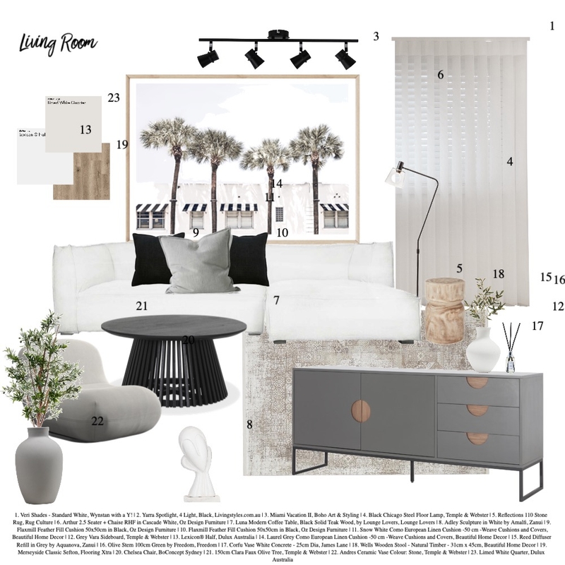 Living Room - Module 9 Part A Mood Board by jordierowe on Style Sourcebook