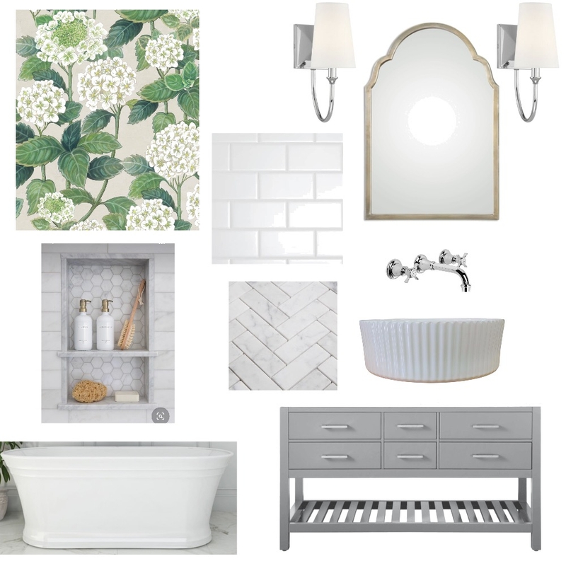 Kids Bathroom Hydrangea Wallpaper Mood Board by Tamalina on Style Sourcebook