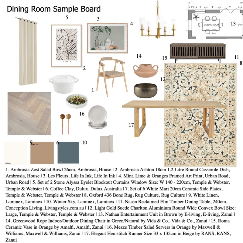 Dining Room Sample Board Draft Mood Board by sydneyb30 on Style Sourcebook