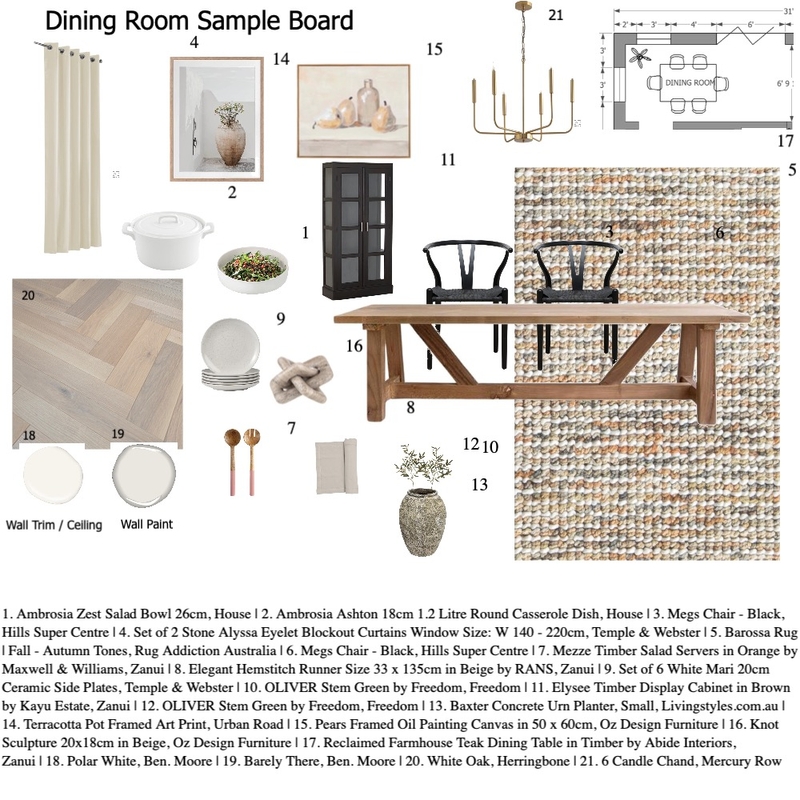 Dining Room Sample Board Draft Mood Board by sydneyb30 on Style Sourcebook