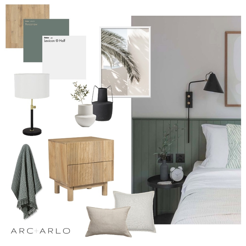 Green Bedroom Mood Board by Arc and Arlo on Style Sourcebook