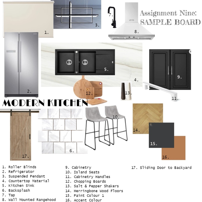 Modern Kitchen Design: Accented Acromatic Colour Scheme Mood Board by Tatii on Style Sourcebook