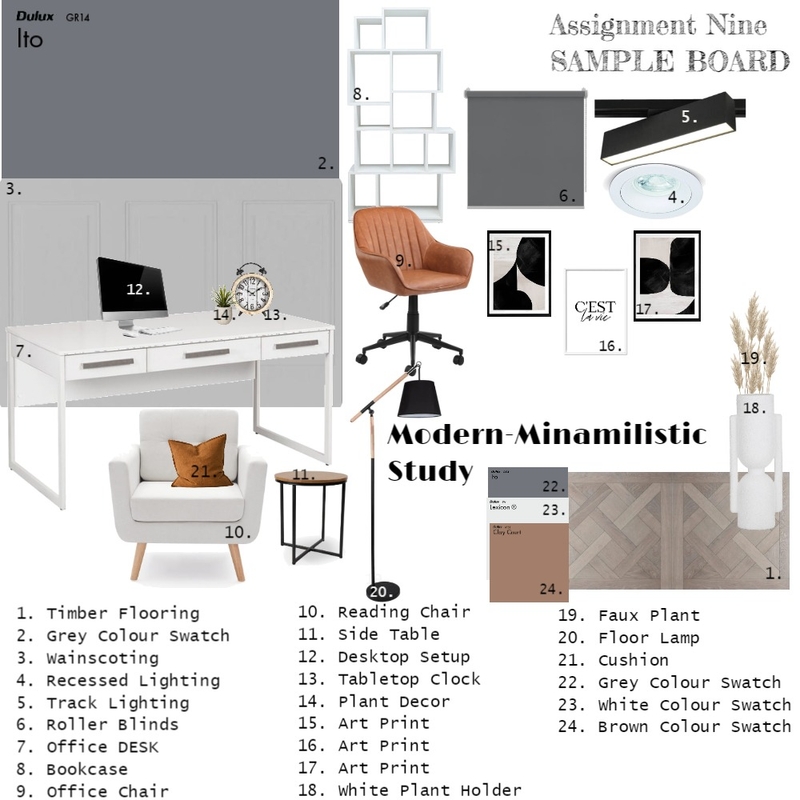 Study Room, sample board: accented achromatic Mood Board by Tatiana on Style Sourcebook