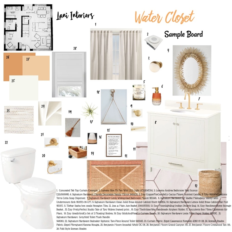 Desert Water Closet Sample Board Mood Board by Lani Interiors on Style Sourcebook