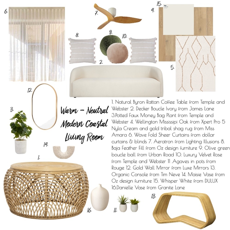 Warm/Neutral Modern Coastal Living Room Mood Board by TashaInteriors on Style Sourcebook