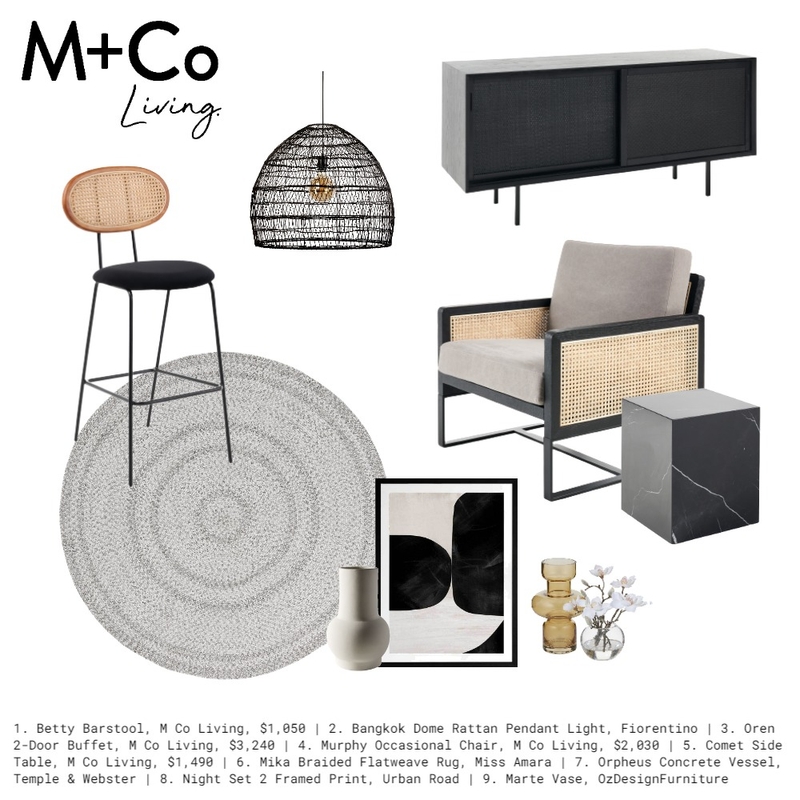 Boho in Black Mood Board by M+Co Living on Style Sourcebook