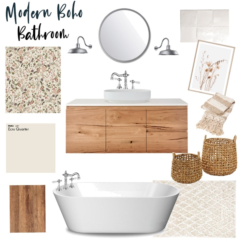 Modern Boho Bathroom Mood Board by Ordinary Made Beautiful on Style Sourcebook