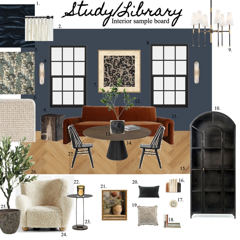 Study/ Library Sample Board Mood Board by Tiffany Hendricks on Style Sourcebook