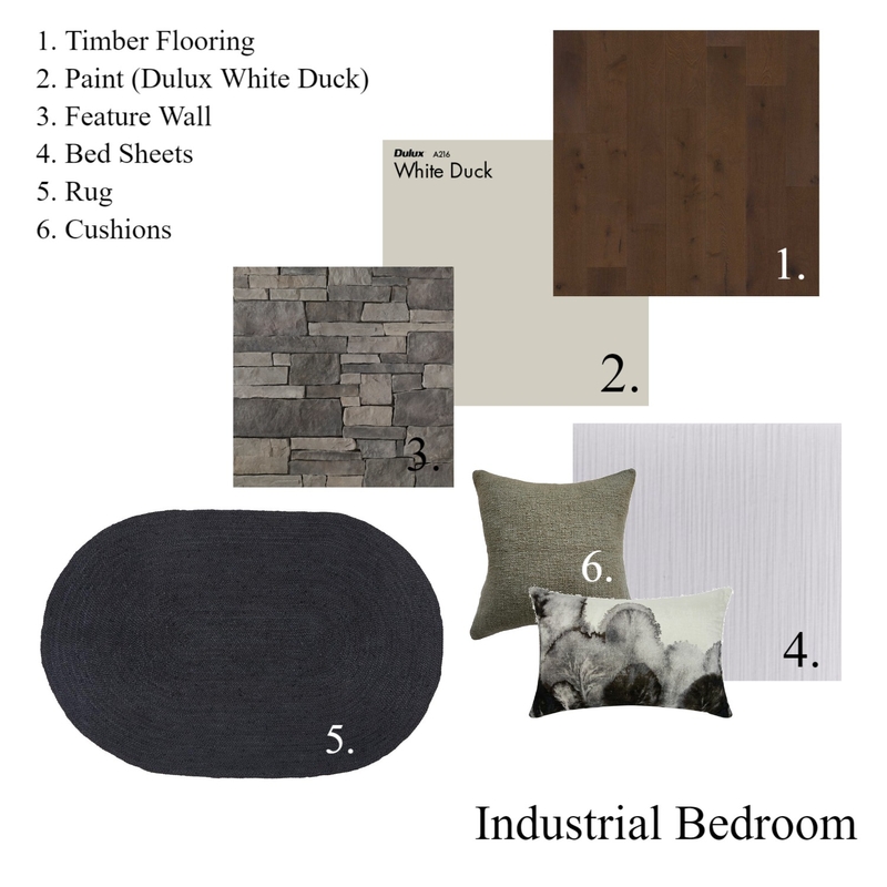 Industrial Bedroom Paint and Fabric Board Mood Board by hayleyponchard on Style Sourcebook