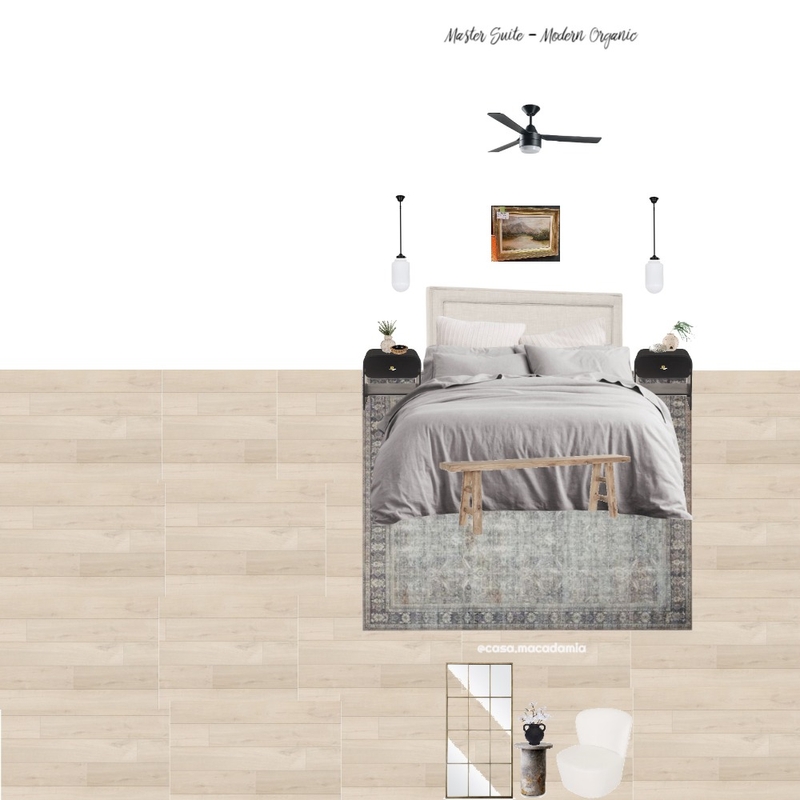 Master Suite - Modern Organic (Fontained Mode Bed Layla 1 Mirror - Perry Black - Boucle Chair- The Lake District Wall Art) 1 Mood Board by Casa Macadamia on Style Sourcebook