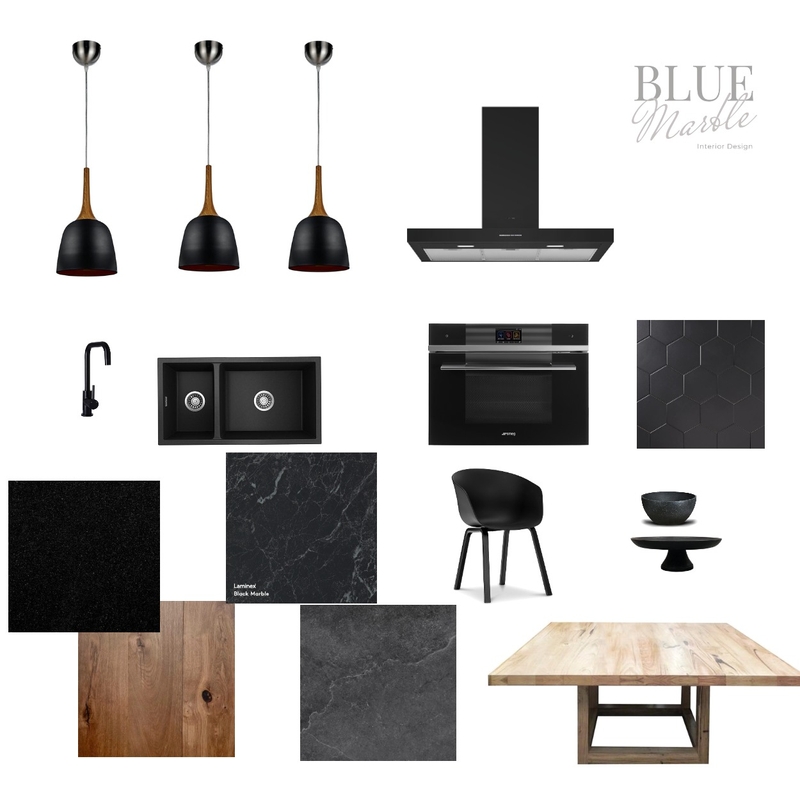 Black & wood Kitchen mood board Mood Board by Blue Marble Interiors on Style Sourcebook