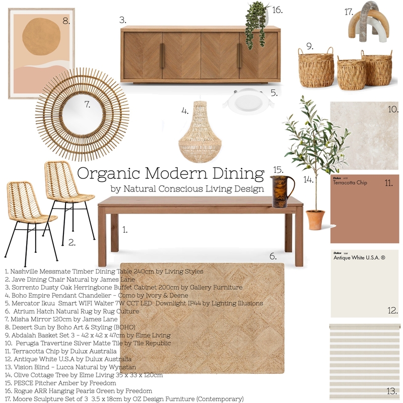 Organic Modern Dining Sample Board Mood Board by Natural Conscious Living Design on Style Sourcebook