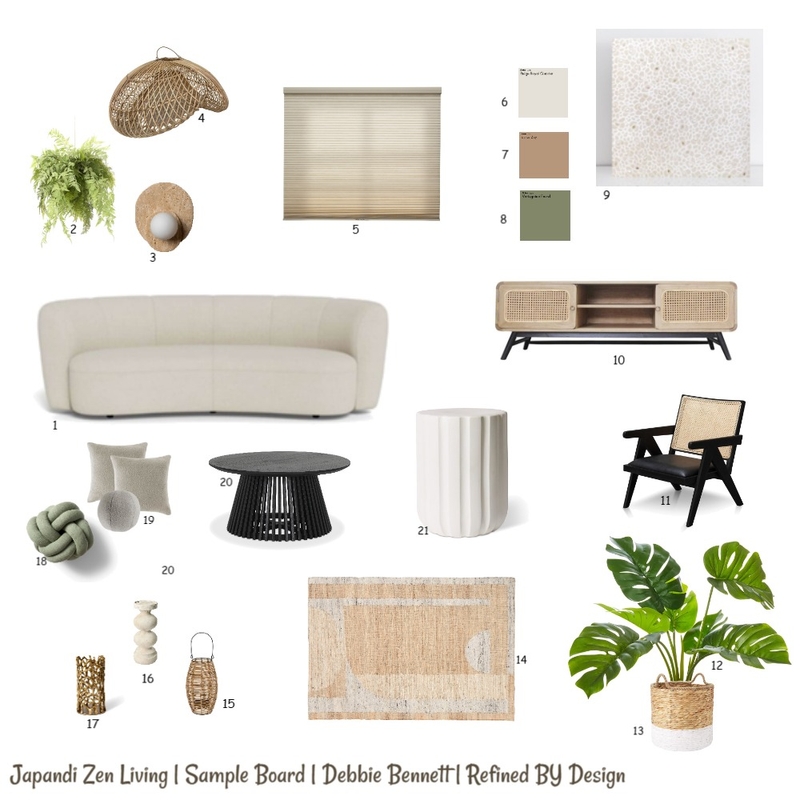 Japandi Zen Living Sample Board Mood Board by Refined By Design Pty Ltd on Style Sourcebook