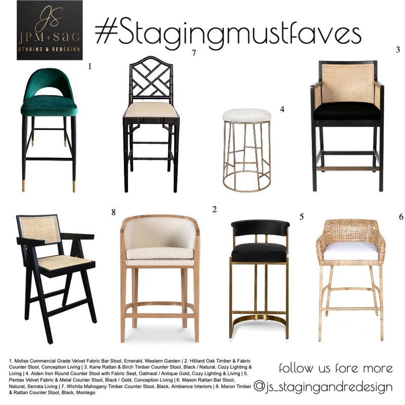 Staging must faves : Barstools Mood Board by JPM+SAG Staging and Redesign on Style Sourcebook