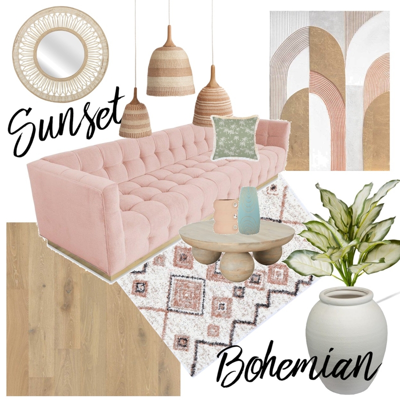 Pink Bohemian Living Roon Mood Board by ruby_malloch on Style Sourcebook