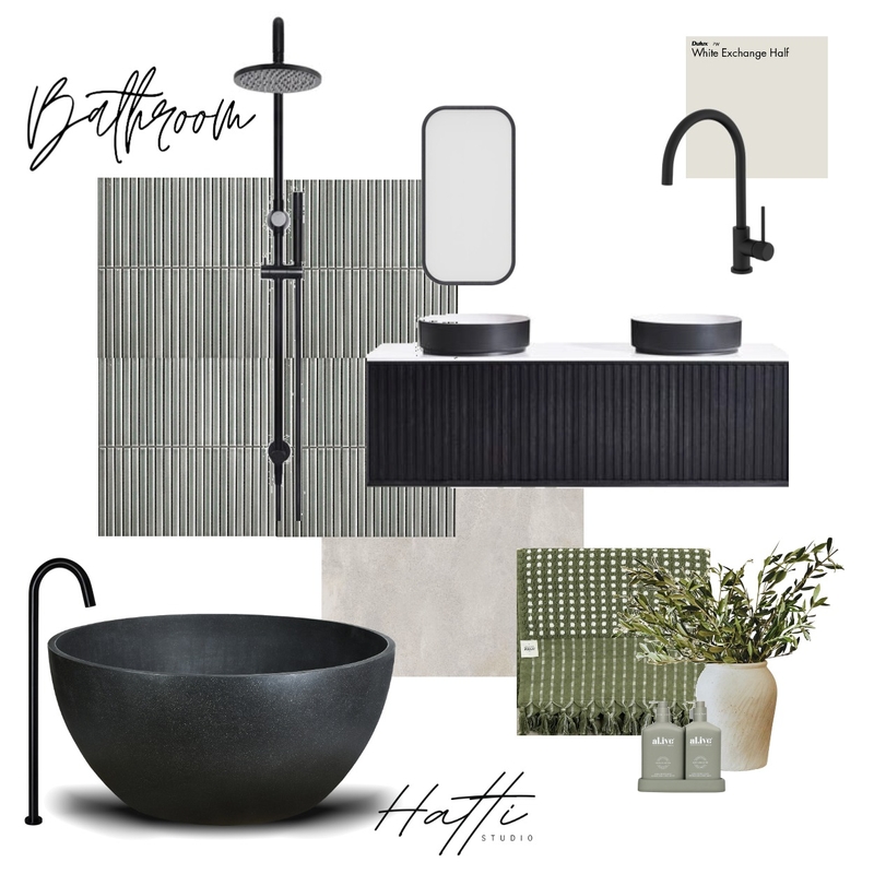 Black & Sage bathroom Mood Board by Hatti Interiors on Style Sourcebook