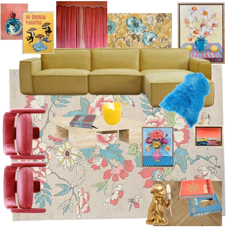 Cinema - Coral, Blue, Yellow Mood Board by dl2407 on Style Sourcebook