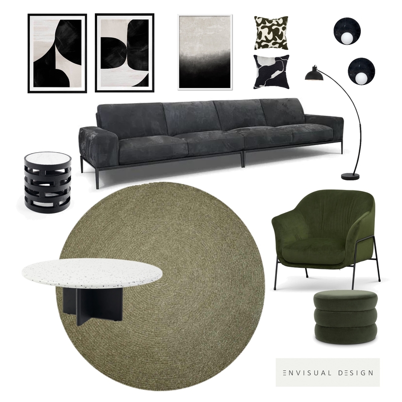 Olive and Black Living room Mood Board by envisual design on Style Sourcebook