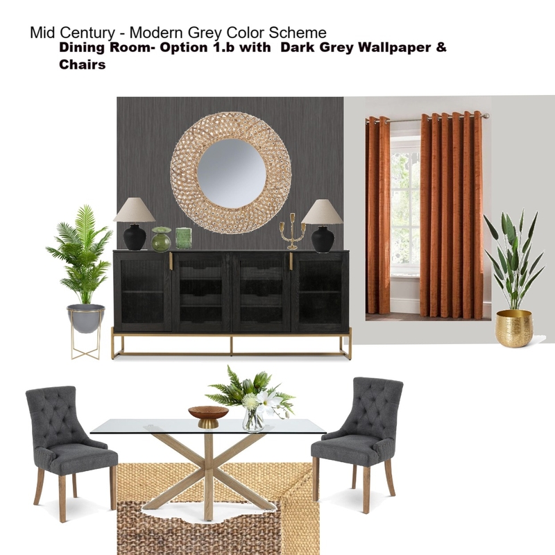 Grey Scheme Color Scheme- Option1.b Dining Room with Grey Wallpaper &Rust Curtains Mood Board by Asma Murekatete on Style Sourcebook