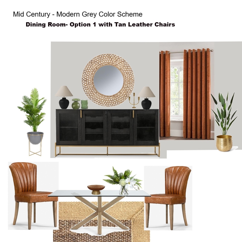 Grey Scheme Color Scheme- Option 1 with Rust Curtains & Tan Leather Chairs. Mood Board by Asma Murekatete on Style Sourcebook