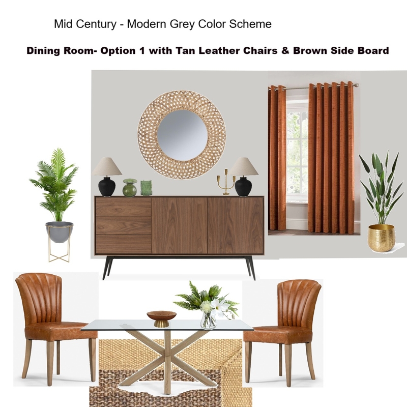 Grey Scheme Color Scheme- Option 1 with Rust Curtains & Tan Leather Chairs & Brown Sideboard Mood Board by Asma Murekatete on Style Sourcebook
