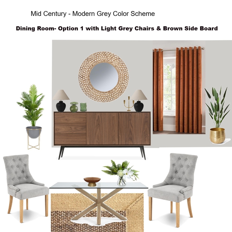 Grey Scheme Color Scheme- Option 1 with Rust Curtains & Tan Leather Chairs & Brown Sideboard Mood Board by Asma Murekatete on Style Sourcebook