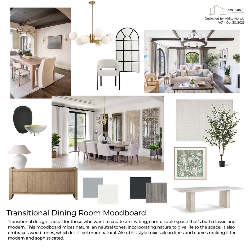 Transitional Dining Room Mood Board by On Point Staging and Design on Style Sourcebook